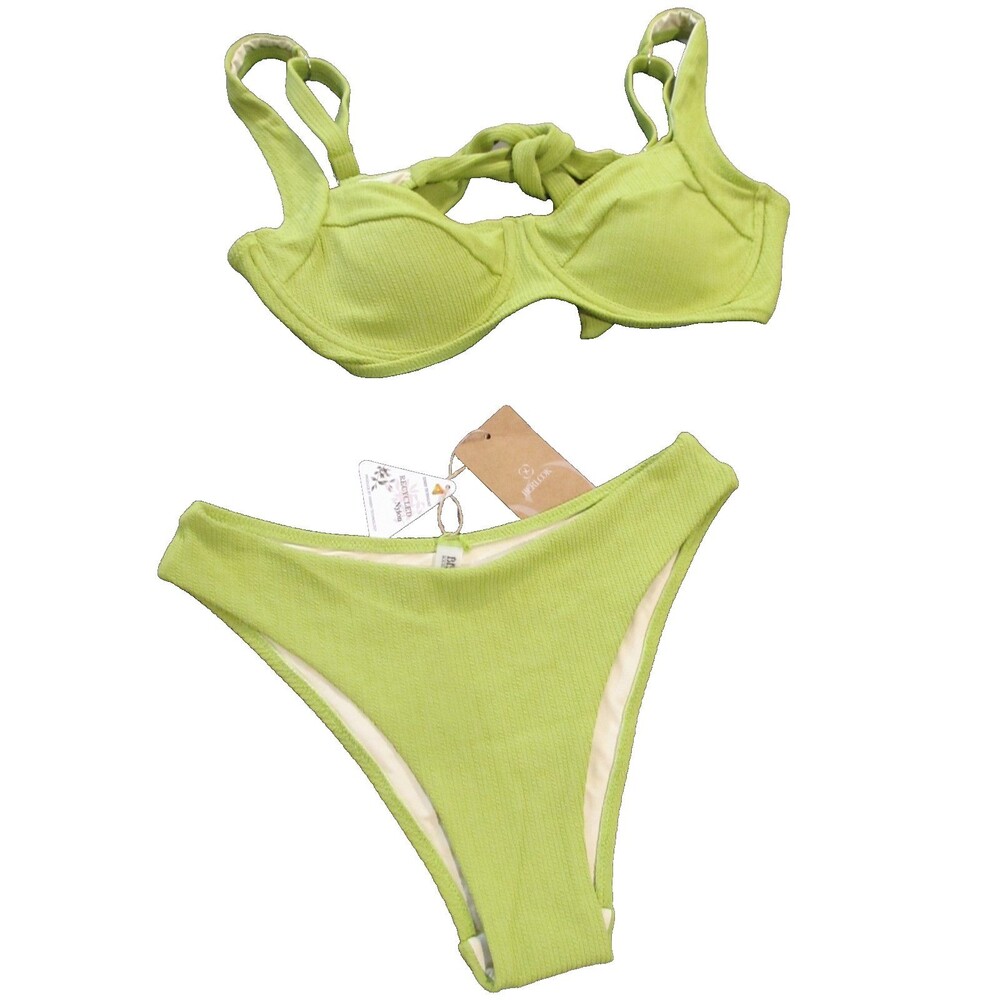 Berlook Lime Green Ribbed Bikini Set Top L Bottom M Fully Lined Swimwear NWT